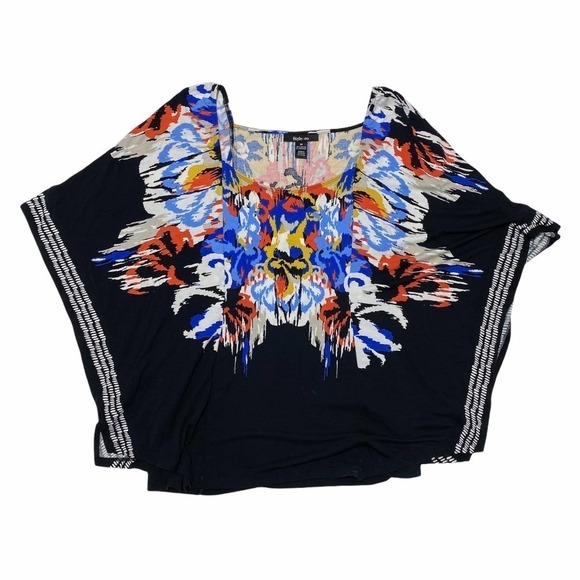 STYLE & Co Multicolor Printed Black Poncho Blouse - Picture 5 of 10